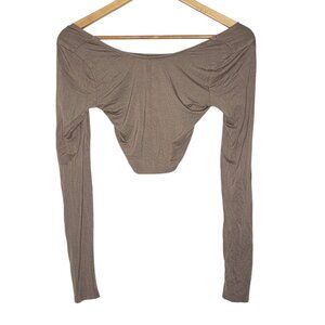 Free People‎ Beach XS Brown Long Sleeve Crop Top Women's Boat Neck